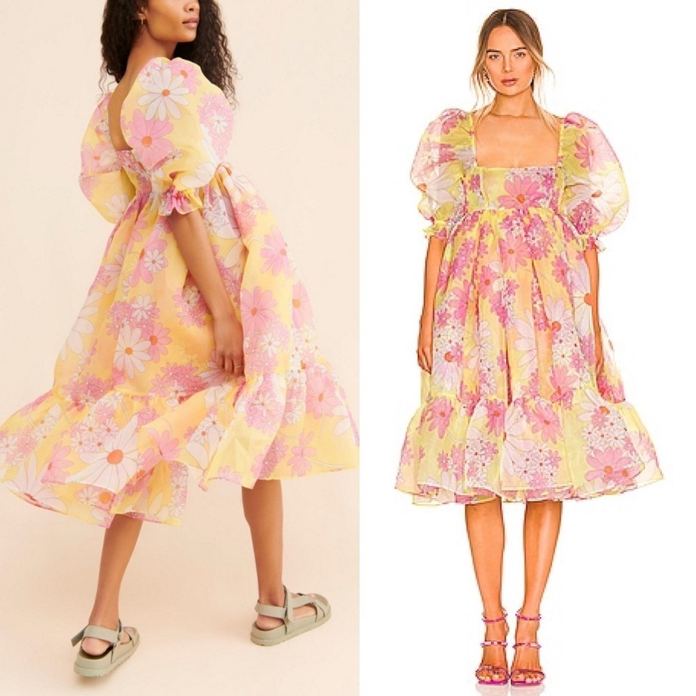 Selkie French Puff Midi Dress in Goldie Floral Print Small - Picture 3 of 11